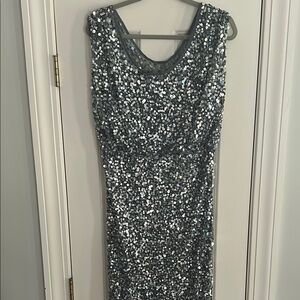 JS Collections Silver Sequin Gown, New never worn.